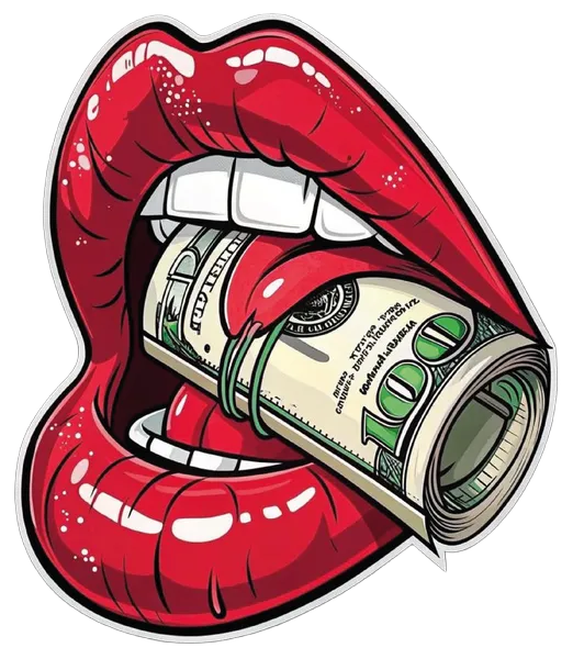 Labios rojos con billete